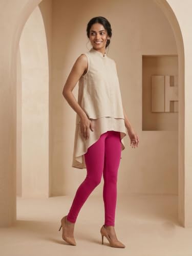 Image of Women's Cotton Lycra Ankle Length Leggings | Regular Rise, Soft 4 Way Stretch Fabric | Casual & Ethnic Wear