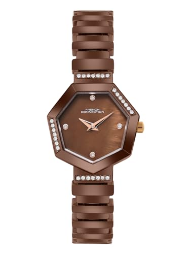 Image of French Connection Mop Brown Hexagonal Dial with Brown Stainless Steel Strap Watch for Womens - FCN0139BRGM