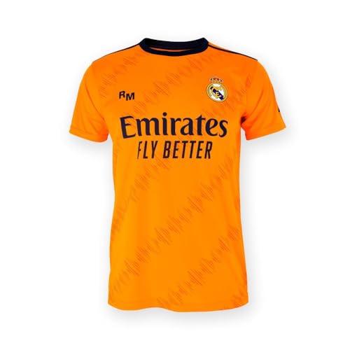 Real Madrid - Conjunto Camiseta y Pantalón Segunda Equipación Temporada 24/25, Naranja, Niños 8 Años, Replica con Licencia Oficial