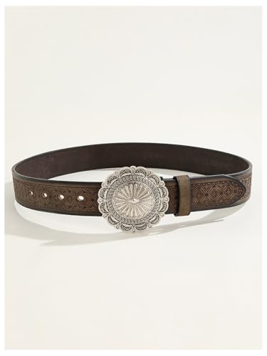Women's Vintage Embossed Leather Belt Cowgirl Cowboy Western Country Belts for Jeans Pants2