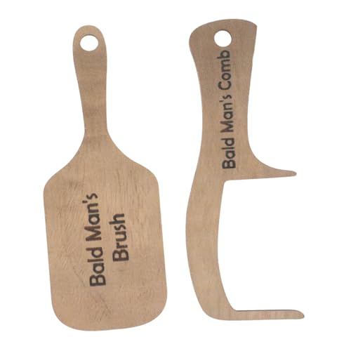 NULYLU 2個無歯 木製 ハゲ男用櫛 ユニークなグルーミングブラシ いたずらグッズ 男性用ヘアケアツール ハロウィン パーティー 向け 小道具 軽量 携帯便利