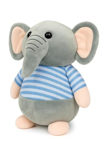 Image of Fun4you Plush Elephant Stuffed Animal Toy with Blue Striped T-Shirt, Soft Toy for Kids, Grey (Blue)