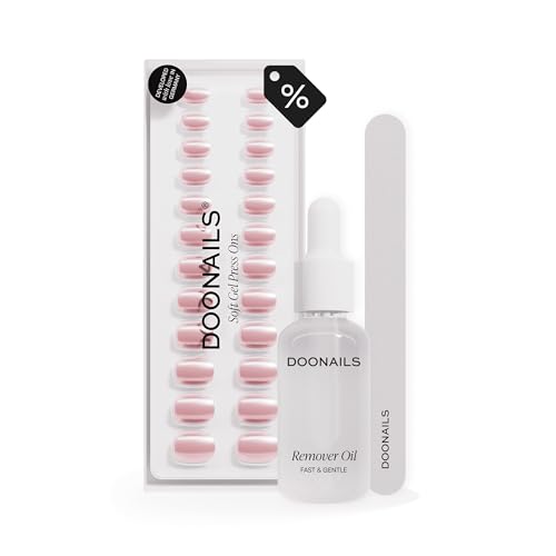 Doonails - Press Ons Starter Set 7-Minuten Maniküre mit Jet Set Extra Kurz Eckig inkl. Feile & Entferner-Öl - Soft Gel Nägel für natürliches Tragegefühl & einfache Anwendung