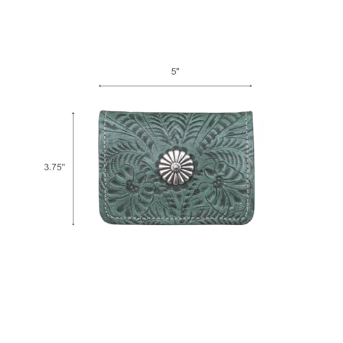American West Small Tri-Fold Wallet For Women - Tooled Leather Billfold With Concho (Turquoise)4