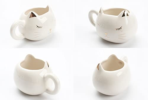 Taza Gato Blanco, 3d Taza Gatito Kawaii Simple Gracia Tazas de Cafe, para Amantes de Los Gatos Mujeres Regalos 350ml - Imagen 4