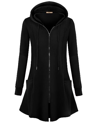 Image of Miusey Womens Zip Up Long Hoodie Jacket Lightweight Tunic Sweatshirt Open Front Cardigan