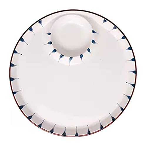 KWMAEEUID Plato Dividido para Servir Chips y Salsas, Platos de Salsa de cerámica de Estilo japonés, Platos para Servir, platillos, Cuenco Redondo, Bandeja para Ensalada, refrigerios, 8,8 Pulgadas
