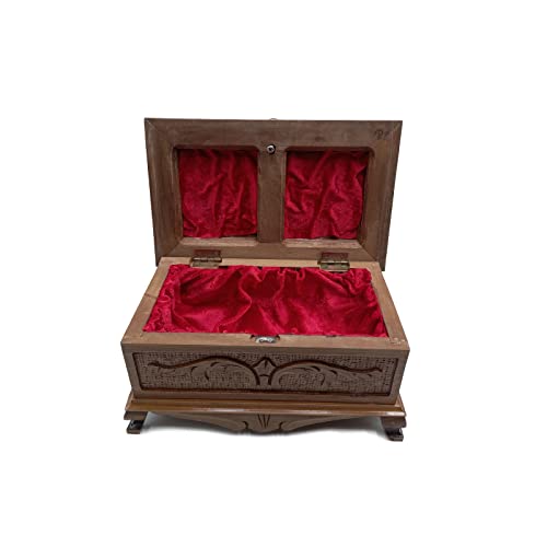 Tubibu Walnut Treasure Secret Magic Box Hand Made Unique Jewelry Box With Hidden Button 10"X6"X5" (25Cmx15Cmx12Cm) #TOP4