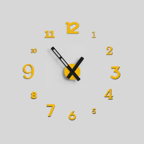 Giallobus - Reloj Typos - Typos - Madera de MDF - Float ⌀ 60/80/110cm - 19 - Beer - Reloj de Pared Moderno - Números Adhesivos 3D - Diámetro Variable 60/80/100cm