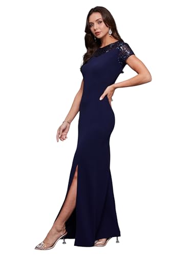 Miss Chase Women's Comfortable Round Neck Sleeveless Striped Midi Bodycon Dress with Zipper