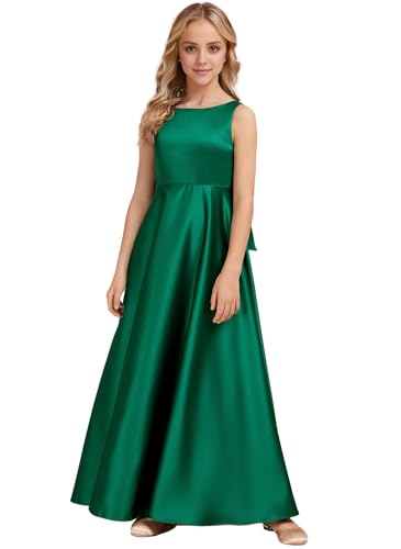 Girls Satin A-line Junior Bridesmaid Dresses Flower Girls Maxi Dresses Formal Party Wedding Gown