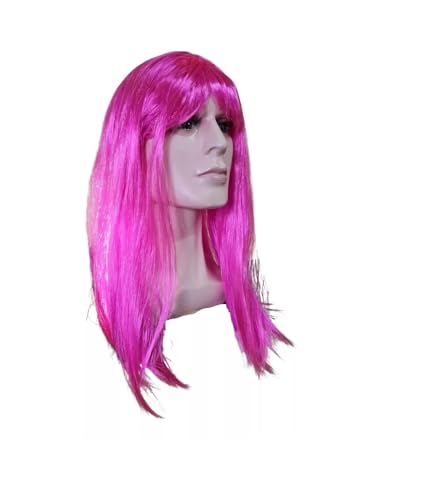 Peruca Longa Sintética Rosa Pink 55 Cm Com Franja para festas e eventos