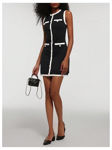 MakeMeChic Women's Button Down Tank Dress Color Block Sleeveless Work Office Short Dresses4