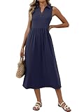 OUKODS Women's Summer Casual Dresses Maxi Sleeveless Sundress V Neck A-Line Fashion Beach Vacation Long Dress Navy Blue