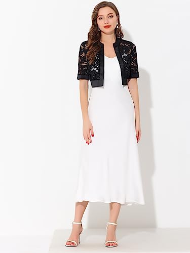 Image of Allegra K Lace Shrug for Women's Cropped Sheer Floral Lace Shrug for Evening Dresses