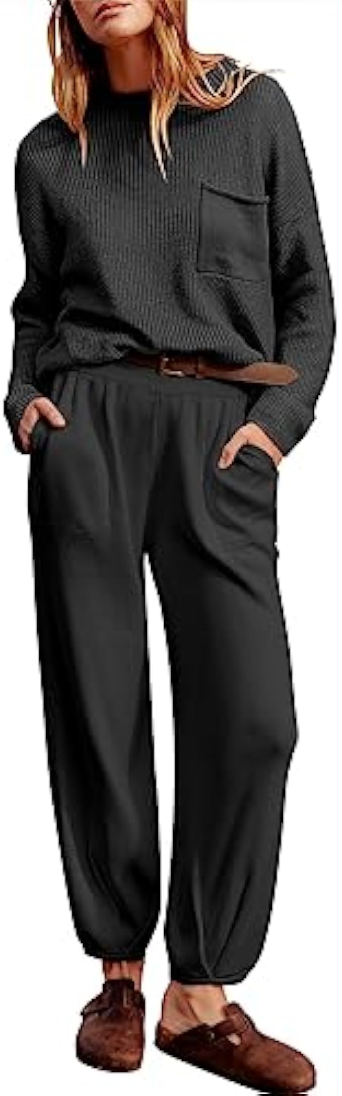 ANRABESS Women's Two Piece Outfits Long Sleeve Knit Top Fall Sweater Set Oversized Pants Tracksuit Lounge Sets