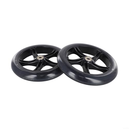 2 ruedas de repuesto de poliuretano para scooter, rodillos elásticos silenciosos con agujero central de 8 mm para patines, carros, carritos de compras, diseño negro transparente (180 mm x 30 mm