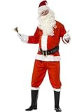 Smiffys Disfraz de Santa, Rojo, con chaqueta, pantalón, cinturón, gorro, guantes y fundas para las botas, deluxe Halloween, Carnaval
