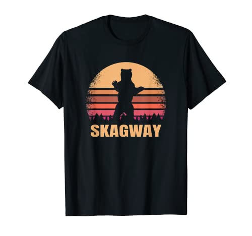 Skagway Alaska Orso Vintage AK Retro invecchiato 80s Tramonto Maglietta