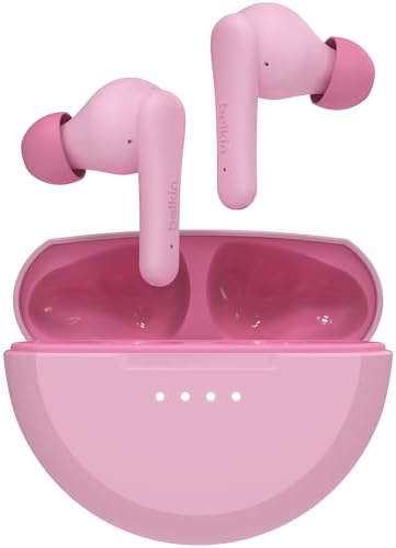Belkin SoundForm Nano 2 Bluetooth In Ear Kopfhörer Kinder mit Mikro – Rosa | Kinderkopfhörer kabellos, 85 dB Lautstärkelimit, 28h Akku, IPX5, 5 Ohrstöpselgrößen, Clear Call Quality