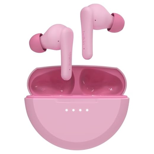 Belkin SoundForm Nano 2 Bluetooth In-Ear Kinderkopfhörer mit integriertem Mikrofon, 28 Std. Akkulaufzeit, Lautstärkebegrenzung auf 85 dB, wasserfest nach IPX5, für iPhone, iPad, Galaxy usw. – Rosa