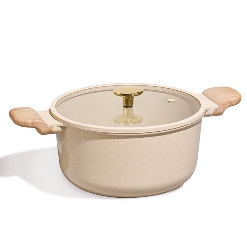 CAROTE 5 Qt Nonstick Stock Pot with Lid Soup Pot, Ceramic 5 Quart Casserole with Lid, Easy to Clean Non Stick Cooking Pot Cookware PFOA Free, Ceramic Oatmeal