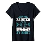 Mujer Auto Body Painter por Day Superhero by Night Painter Camiseta Cuello V