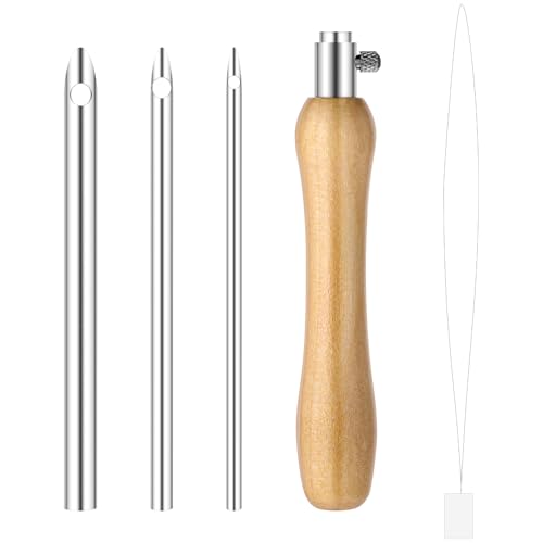 Image of 5PCS Punch Needle Kits Adults Beginner 2.5mm /3.5mm /5mm Metal Tubes Wooden Punch Needle Threader Yarn, Adjustable Punch Stitching Kit Tool for Beginner Embroidery Floss Cross Stitching