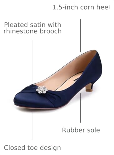 Image of ERIJUNOR Women Closed Toe Comfort Kitten Heels Rhinestones Satin Wedding Evening Dress Shoes