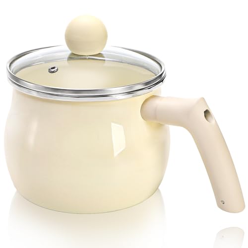 Acshio Milk Pot with Lid, 2 Quart Nonstick Butter Warmer Saucepan with Handle, Small Cooking Soup Simmer Pot Water Boiling Pan for Stove Top, Home, Kitchen