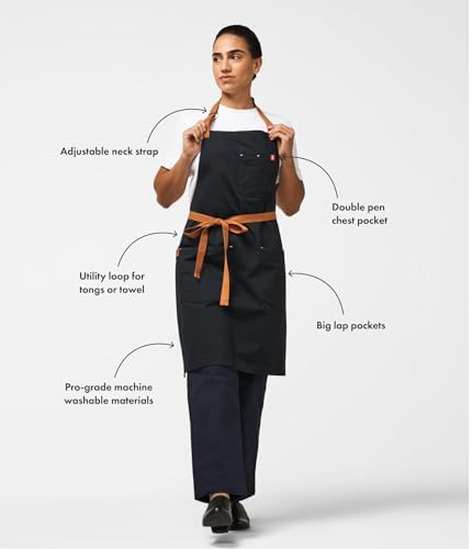 hedley & bennett Essential Apron - Professional Chef Apron with Pockets - Kitchen Apron for Men - Grilling Apron - Chef Aprons for Men - Apron for Women - 12oz 100% Cotton Canvas Fabric - House Red,