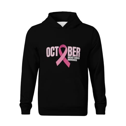 Kids Breast Cancer Awareness Month Pink Ribbon Boys Girls Lightweight Kangaroo Pocket Fleece Hoodies2
