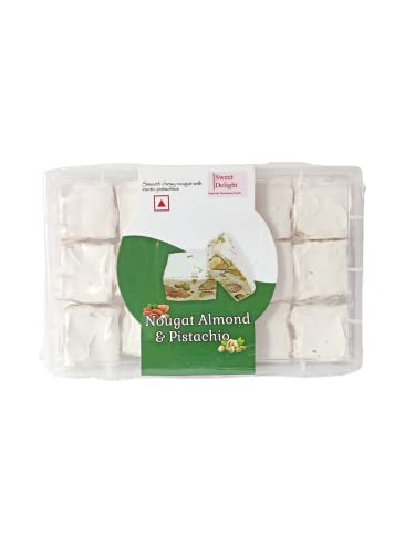 Sweet Delight | Nougat Almond & Pistachio Turkish Delight Sweet | Gaz |Gluten Free| Dairy Free | Soft & Chewy| 400 Gram Box