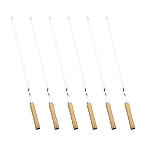 UPKOCH 6 Peças de Espetos de Churrasco Em Aço Inoxidável Vara de Churrasco Cabo de Madeira Garfos de