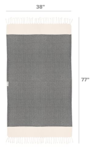 Bazaar Anatolia Herringbone Turkish Towel 100% Cotton Peshtemal Bath Towel 77X38 Thin Lightweight Travel Camping Bath Sauna Beach Gym Pool Blanket Fouta Quick Dry Towels (Black) #TOP1