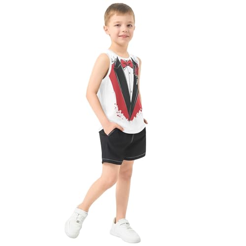Boys Tank Top Shirts Rose Red Tuxedo Bow- Sleeveless T-Shirts Crew Neck for Kids Clothing Children4