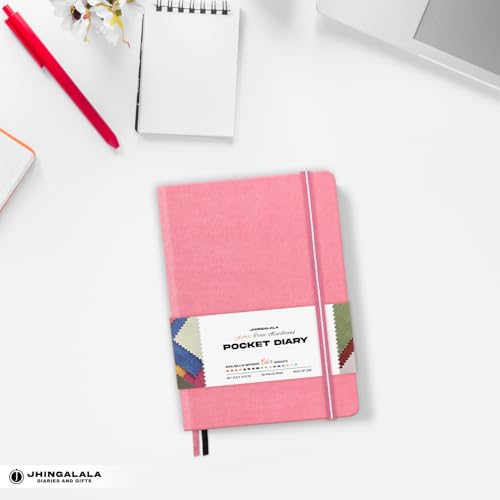 Image of Jhingalala Diaries - Fabric Cover Hardbound Pocket Journal Notebook I Fabric Series Journal Diary For Girls and Women I Pocket Diary With Elastic Closure I Size A6 I 192 Ruled Pages (Carnation Pink)