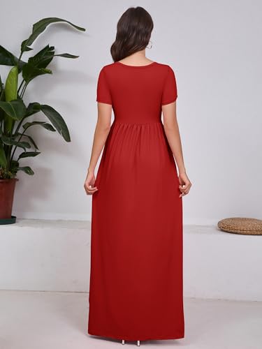 Image of DEARCASE Maxi Dress for Women Short Sleeve Casual Summer Loose Plain Comfy Long Dresses with Pockets