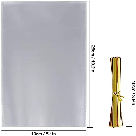 AUERVO 50PCS Clear Cellophane Bag 13 x 26 cm Treat Bags with Twist Ties Cello Bags Sweet Party Gift Bags OPP Plastic Bag for Cookie Candy Valentine Chocolates