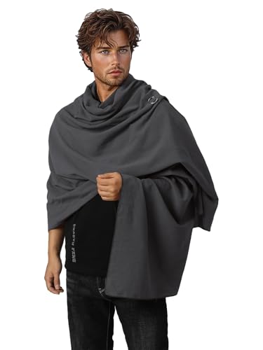 Medieval Hooded Scarf Renaissance Shawl for Men and Women Post Apocalyptic Cloak Shaman Cowl Cosplay Costume(Grey)