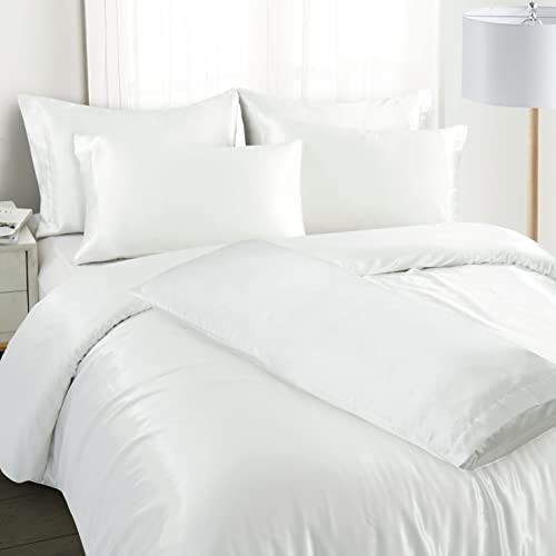 Image of Ersmak 6 Pieces Satin Duvet Cover King Size Luxury Silky Bedding Duvet Cover Set with 1 Soft Duvet Cover, 4 King Pillowcases and 1 Body Pillowcase, Ivory White