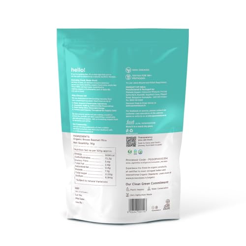 Image of Pure & Sure Organic Brown Basmati Rice 1Kg | 100% Naturally Processed & Unpolished Brown Chawal | Rich in Protein & Fiber | Helps to control Diabetes & Blood Pressure