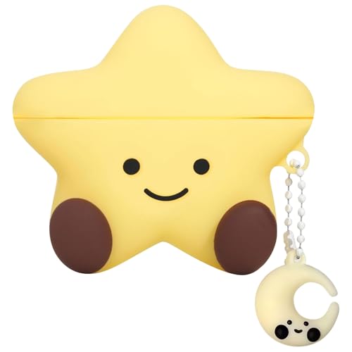 Kinretixia Funda Adorable Compatible con AirPods 4 Funda 2024, Funda Divertida Kawaii 3D de Dibujos Animados, Funda Protectora de Silicona en Forma de Estrella con Llavero para Mujeres y niñas