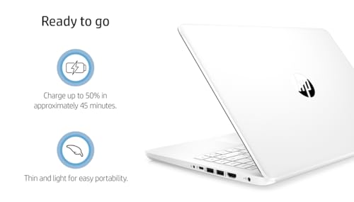Image of HP 14 inch HD Student Business Laptop, Intel Quad-Core N4120, 16GB RAM, 128GB Storage, (64GB eMMC+64GB SD Card), 1 Year Office 365, Slim Design, Webcam, HDMI, Bluetooth, WiFi, Win 11 S, White
