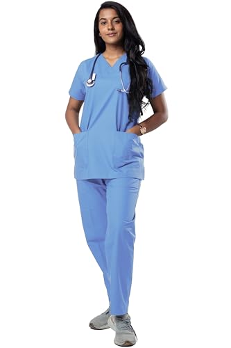 Image of Uniform Craft Women's 4 Pocket Scrub Suit Set | Medical Uniform | Cross V-Neck Poly Cotton | Short Sleeve Hospital Wear | Ideal for Doctors & Nurses (Ocean Blue, 3XL)