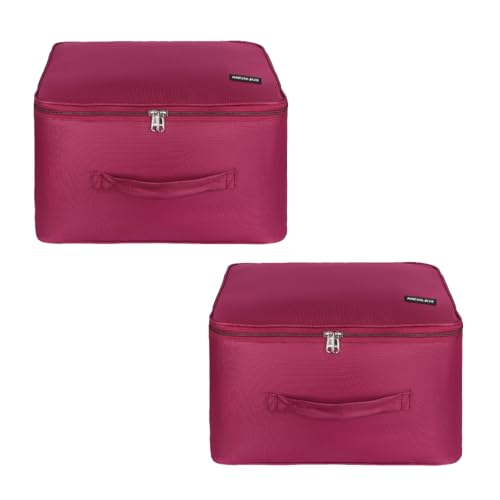 Image of M MEDLER Adex Nylon Wardrobe Organizer Bag | Moisture-Proof Clothes Storage Box & Saree Cover with Zipper & Handle | Square (Red, 38x38x24 cm) - 2 PACK
