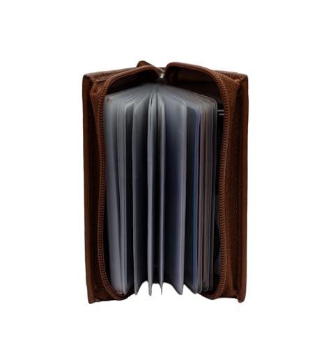 Leatherboss Business Card and Picture Holder with All Around Zipper, Chocolate