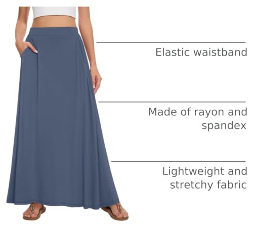 Image of Womens Maxi A-line Long Skirt Casual 2026 Elastic High Waist Flowy Skirts with Pockets