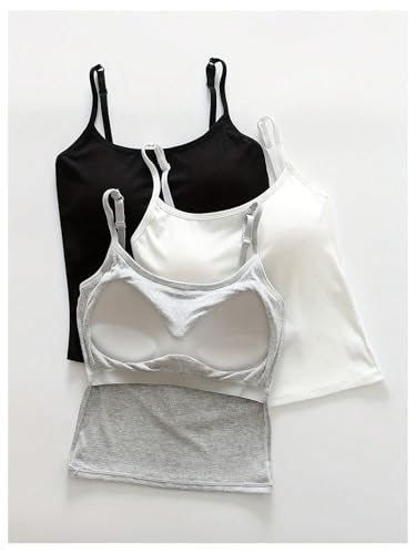 Image of WDIRARA Women's 3 Pack Cami Crop Top Built in Bra Spaghetti Strap Tank Camisole Tops