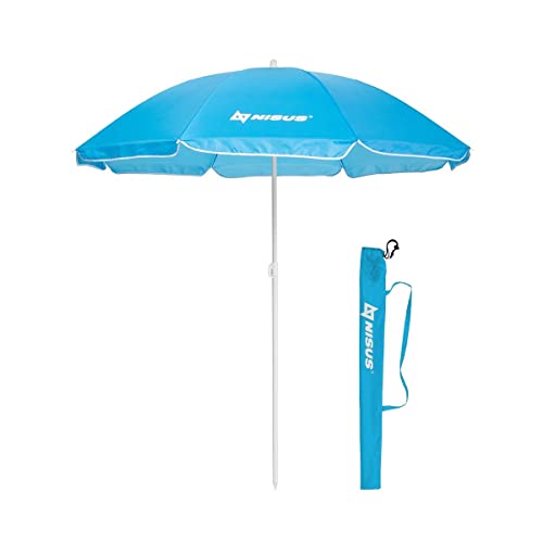 5 ft Small Portable Beach Umbrella for Sand Compact Ultralight 98% of Sun Protection UPF 50+ and Windproof | Easy Adjustable up to 6’ for Beach, Patio, Outdoor with Carry Bag | Optional Sand Anchor and Hanging Hook